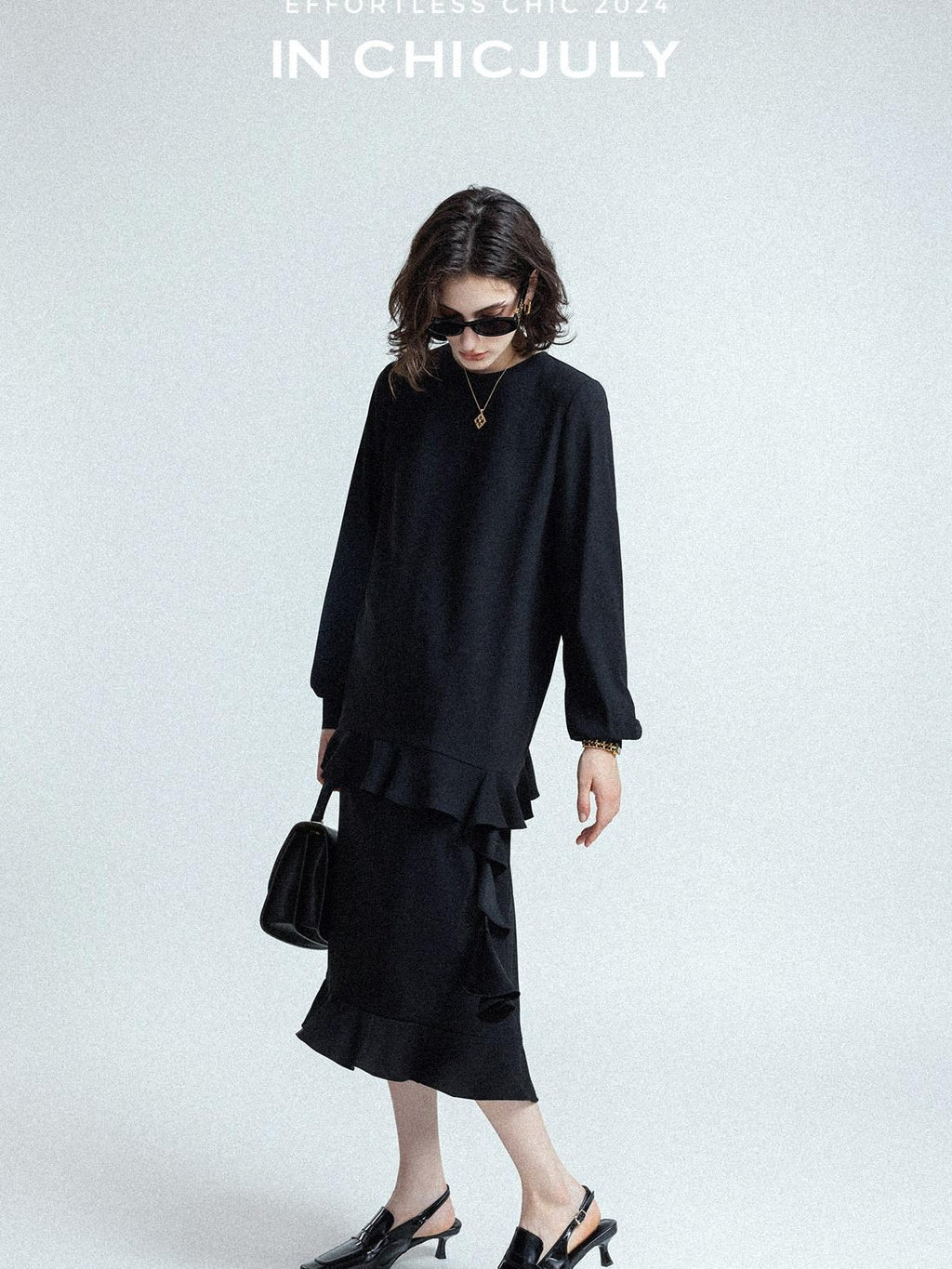 chicjuly Wavy Hem Two Piece Set Designer Cut Women's Acetate Midi Skirts