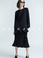 chicjuly Wavy Hem Two Piece Set Designer Cut Women's Acetate Midi Skirts