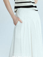 chicjuly White 3d Knotted Embroidery Polo Collar Women's Linen Blend Long Sleeve Shirts