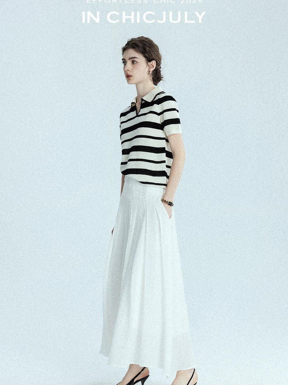 chicjuly White 3d Knotted Embroidery Polo Collar Women's Linen Blend Long Sleeve Shirts