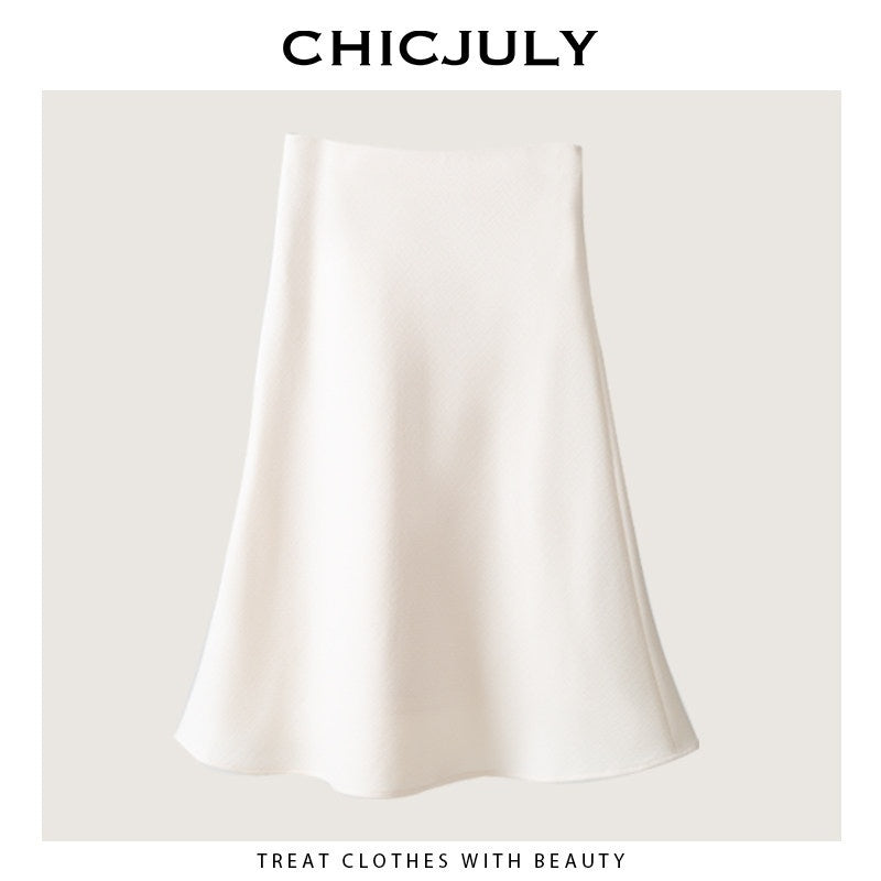 chicjuly White Tweed Inspired Buttoned Round Neck Women's Acetate Top & Skirt Sets 652782607134