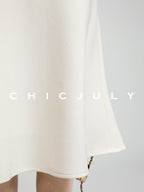 chicjuly White Tweed Inspired Buttoned Round Neck Women's Acetate Top & Skirt Sets