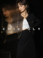 chicjuly White Tweed Inspired Buttoned Round Neck Women's Acetate Top & Skirt Sets