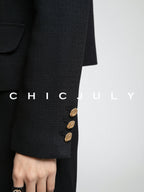 chicjuly White Tweed Inspired Buttoned Round Neck Women's Acetate Top & Skirt Sets