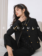 chicjuly White Tweed Inspired Buttoned Round Neck Women's Acetate Top & Skirt Sets