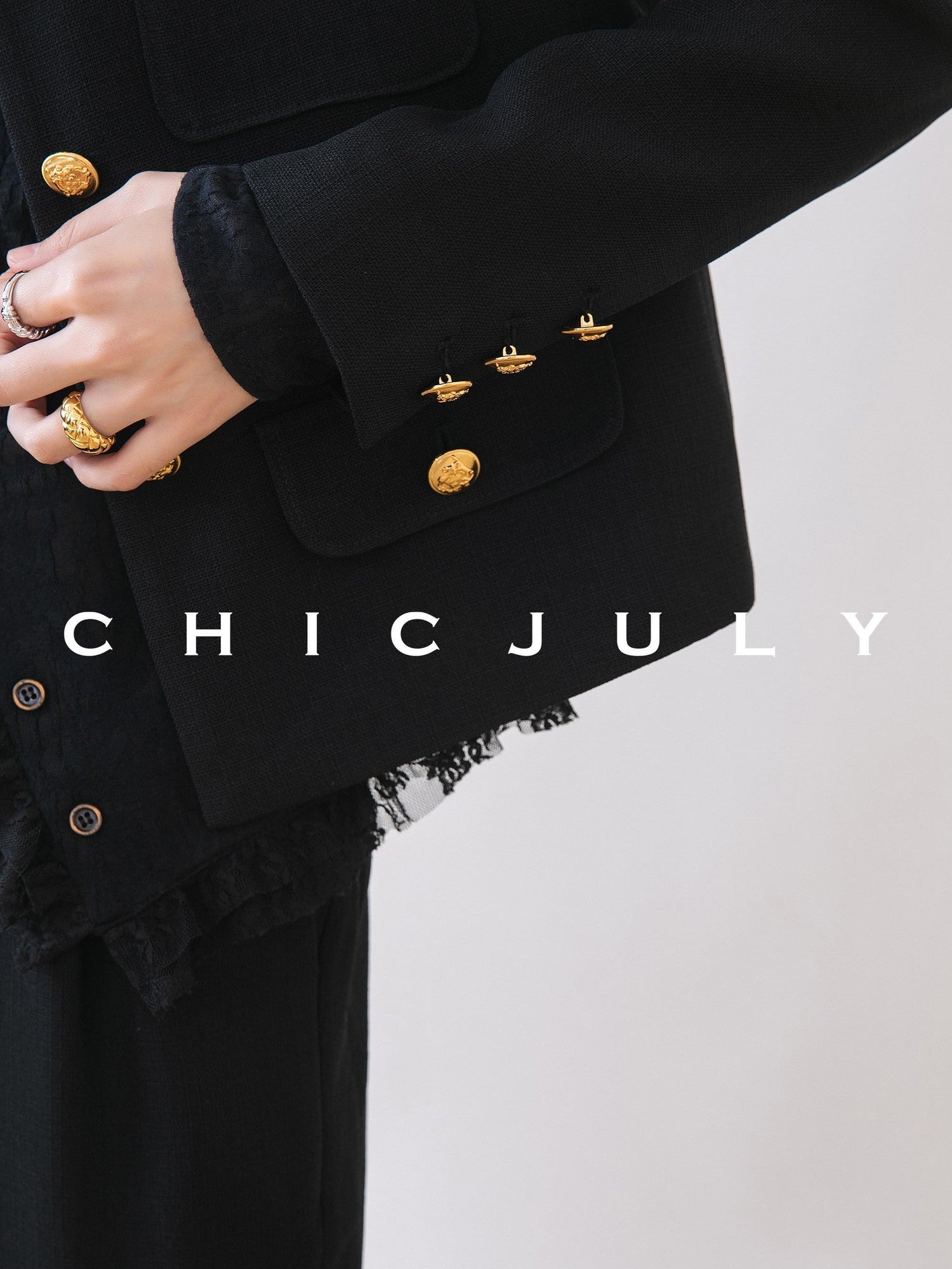 chicjuly White Tweed Inspired Buttoned Round Neck Women's Acetate Top & Skirt Sets