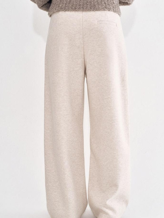 fano Soft Knit Polyester Beige Natural Waist Casual Wide Leg Women Sweatpants