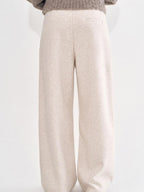 fano Soft Knit Polyester Beige Natural Waist Casual Wide Leg Women Sweatpants