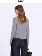 fano Viscose Cotton Blend Loose Casual Knit Round Neck Women Long Sleeve T-Shirts
