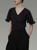 unspoken Breathable Lyocell Minimalist Office Loose V-neck Women Pullover Blouses