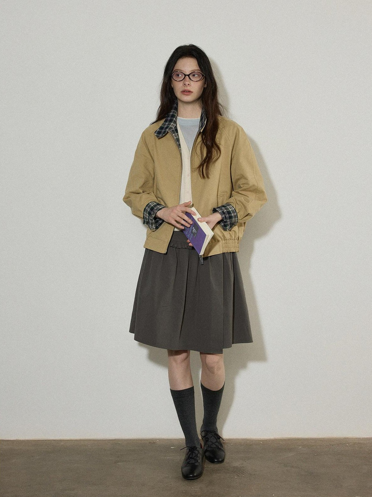 Lofi choose High Waist Ruffle A Line Pleated Cotton Commuter Skirt For Women Midi Skirts