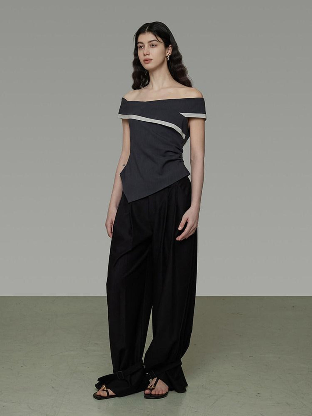unspoken Slim Minimalist Colorblock Office Bardot Sleeveless Off Shoulder Crop Tops