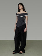 unspoken Slim Minimalist Colorblock Office Bardot Sleeveless Off Shoulder Crop Tops