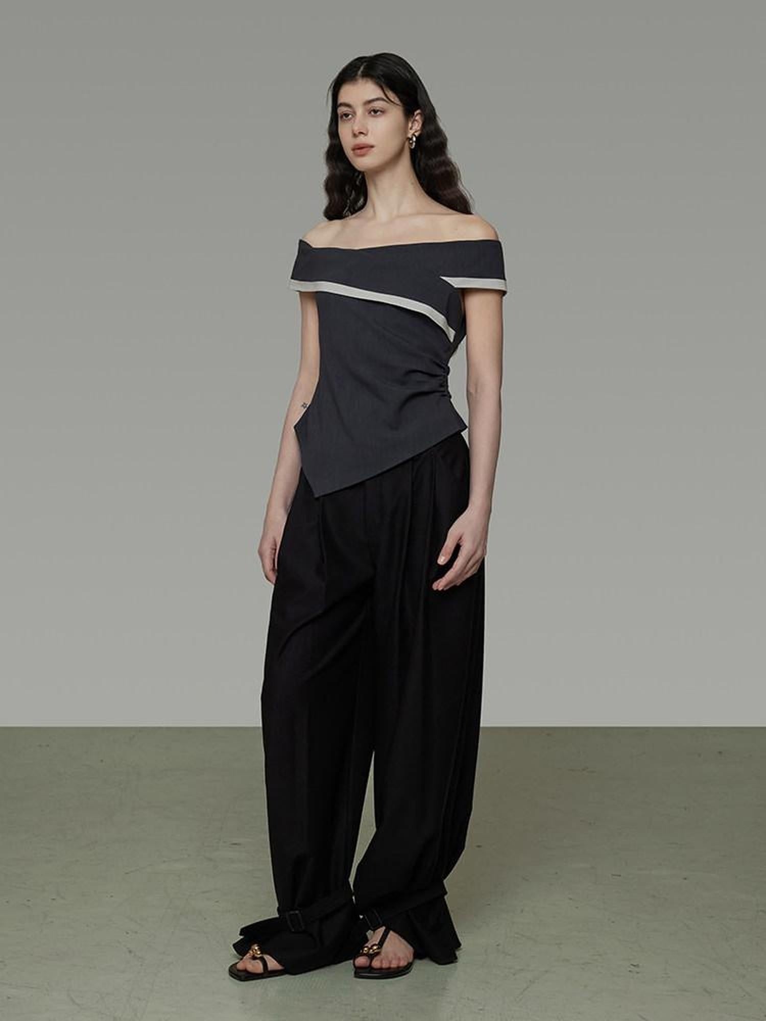 unspoken Slim Minimalist Colorblock Office Bardot Sleeveless Off Shoulder Crop Tops