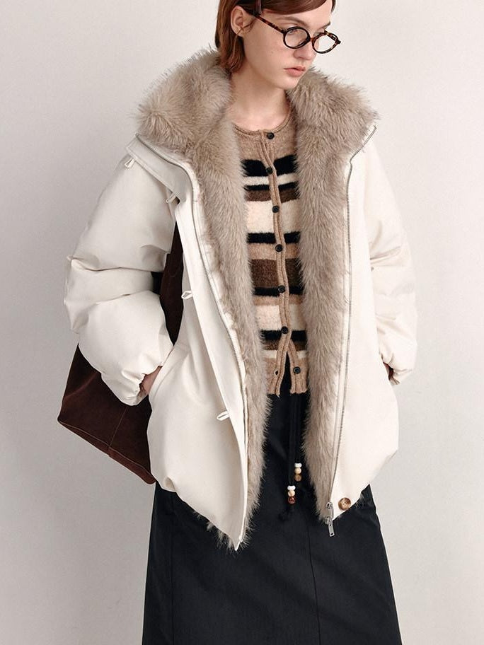 fano 90% White Duck Down Warm Loose Korean Commuter Hoodless Women Down Jackets