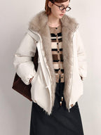 fano 90% White Duck Down Warm Loose Korean Commuter Hoodless Women Down Jackets