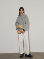Lofi choose Soft Cotton Blend Loose Fit Button Front Commuter Grey Oversized Hoodie