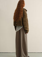 someone sometimes Stretch Pleated Casual Natural Waist Women Olive Green Zip Fly Wide Leg Pants