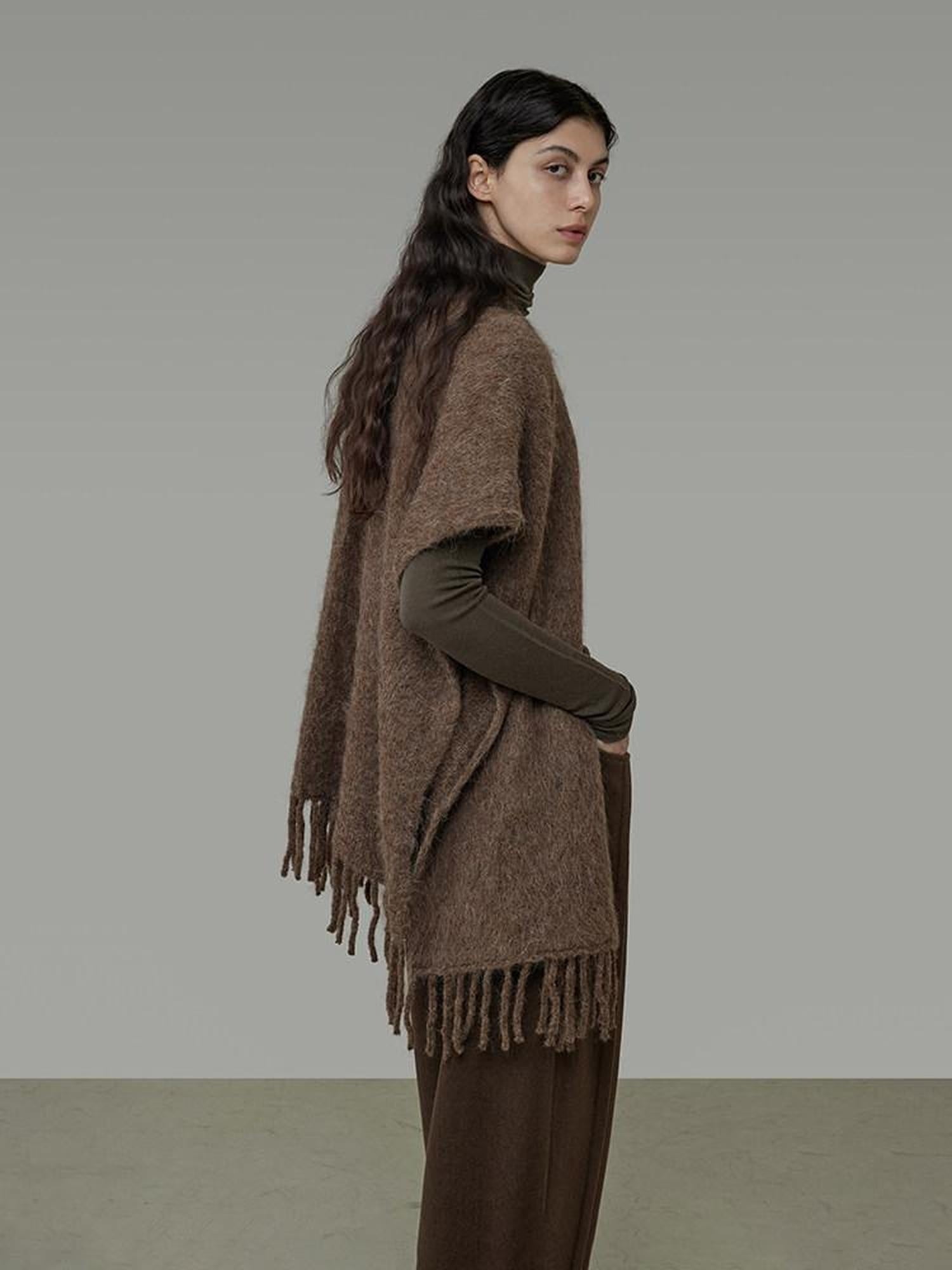 unspoken Cozy Warm Acrylic Fringe Shawl Rectangular Solid Brown Women Fashion Scarves