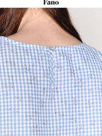 fano 100 Percent Cotton Floral Gingham Ruffle Straight Fit Off Shoulder Crop Tops
