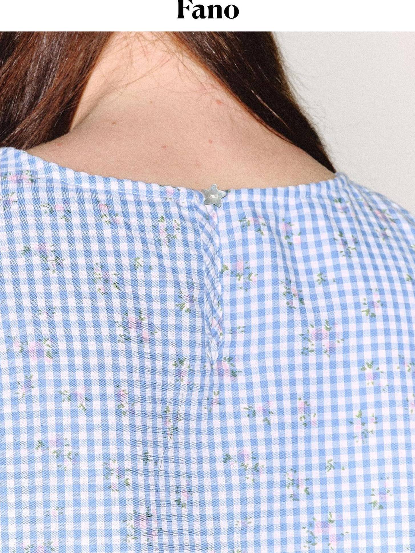 fano 100 Percent Cotton Floral Gingham Ruffle Straight Fit Off Shoulder Crop Tops