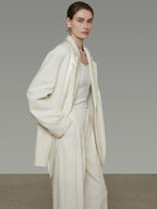 unspoken Warm Minimalist Oversized Ribbon Tie Lapel Long Sleeve Women Blazers