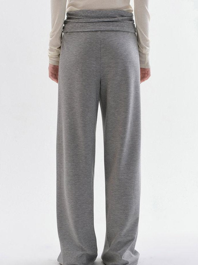 fano Versatile Natural Waist Drawstring Wide Leg Heather Gray Poly Blend Sweatpants