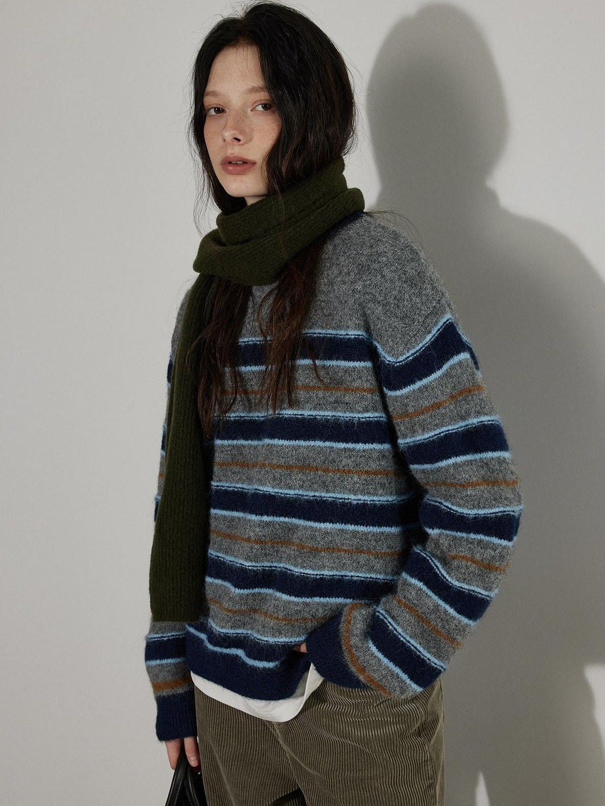 Lofi choose Wool Blend Relaxed Striped Crewneck Pullover Commuter Office Women Tops Sweaters