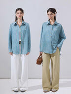 ikyou Embroidered Plaid Breathable Loose Collared Cardigan Button Front Women Shirts