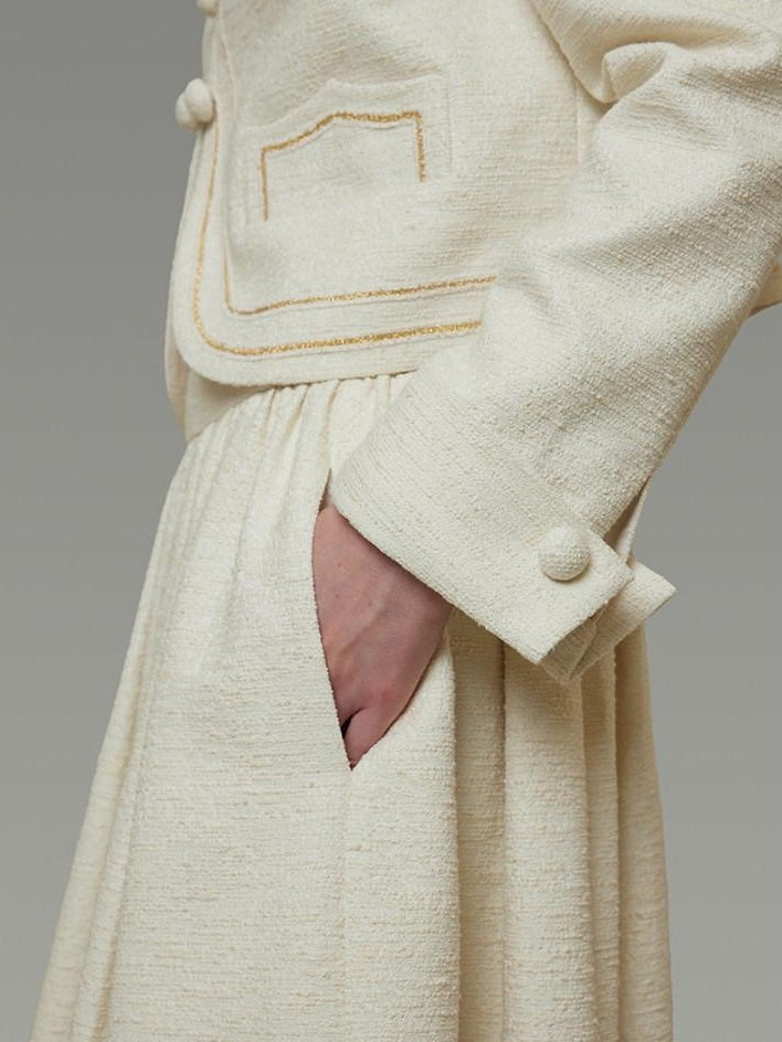 unspoken Cropped V-neck Blazer Tailored Slim High Waist Cotton Office Top & Skirt Sets