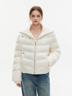 ikyou Warm Thick Commuter Loose Pocket Embroidery Zipper White Padded Puffer Jackets