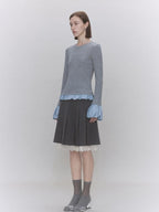 someone sometimes Lyocell Wool Blend Low Crew Neck Office Knit Women Meteor Grey Sweaters