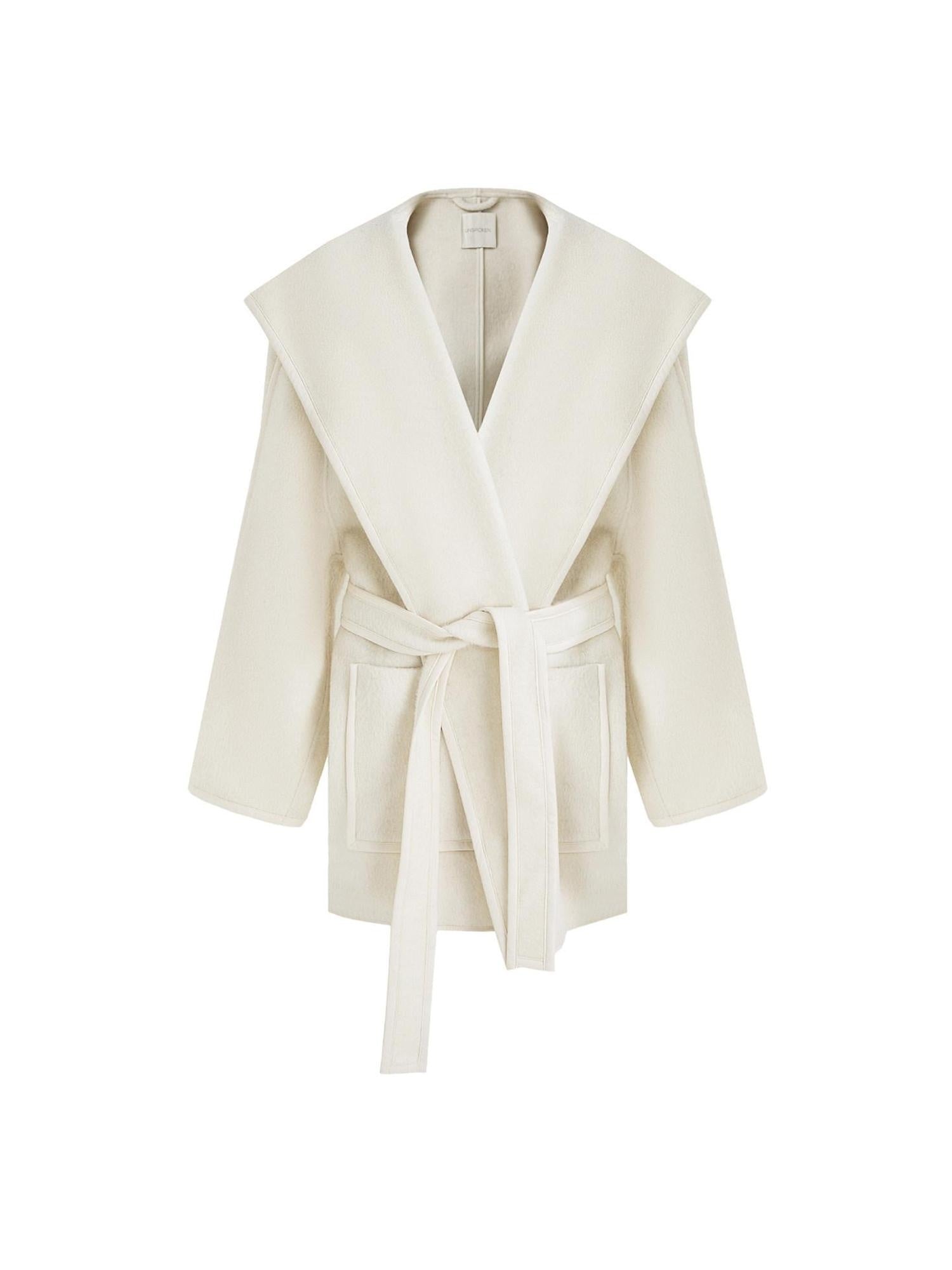 unspoken 100 Percent Sheep Wool Commuter Relaxed Notched Lapel White Wool Coats