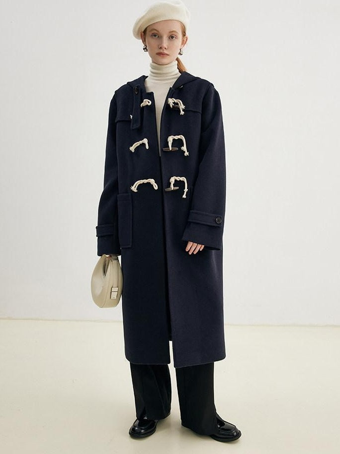 fano Thick Hooded Toggle Midlength Straight Pocket Commuter Solid Long Coats