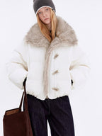 fano Warm 90% White Duck Down Casual Loose High Waist Lapel Collar Women Down Jackets