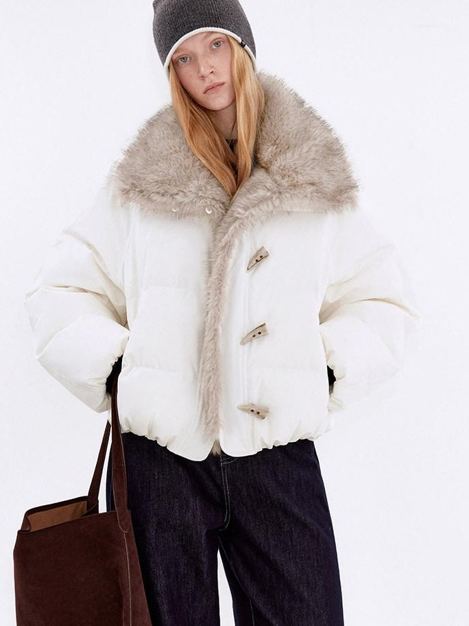 fano Warm 90% White Duck Down Casual Loose High Waist Lapel Collar Women Down Jackets