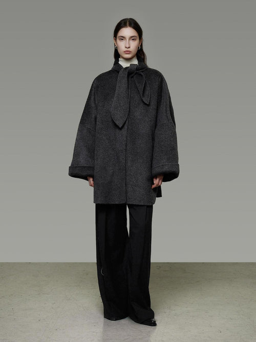 unspoken 100% Sheep Wool Relaxed Fit 3D Tailoring Commuter Women Deep Gray Wool Coats