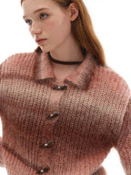 someone sometimes Soft Mohair Blend Lapel Collar Button Front Women Pink Brown Gradient Cardigans