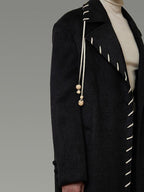 unspoken Sheep Wool Blend 3D Cut Straight Office Black Lapel Long Sleeve Long Coats