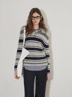 Lofi choose Soft Acrylic Wool Blend Striped Polo Collar Loose Fit Office Knitwear Sweaters