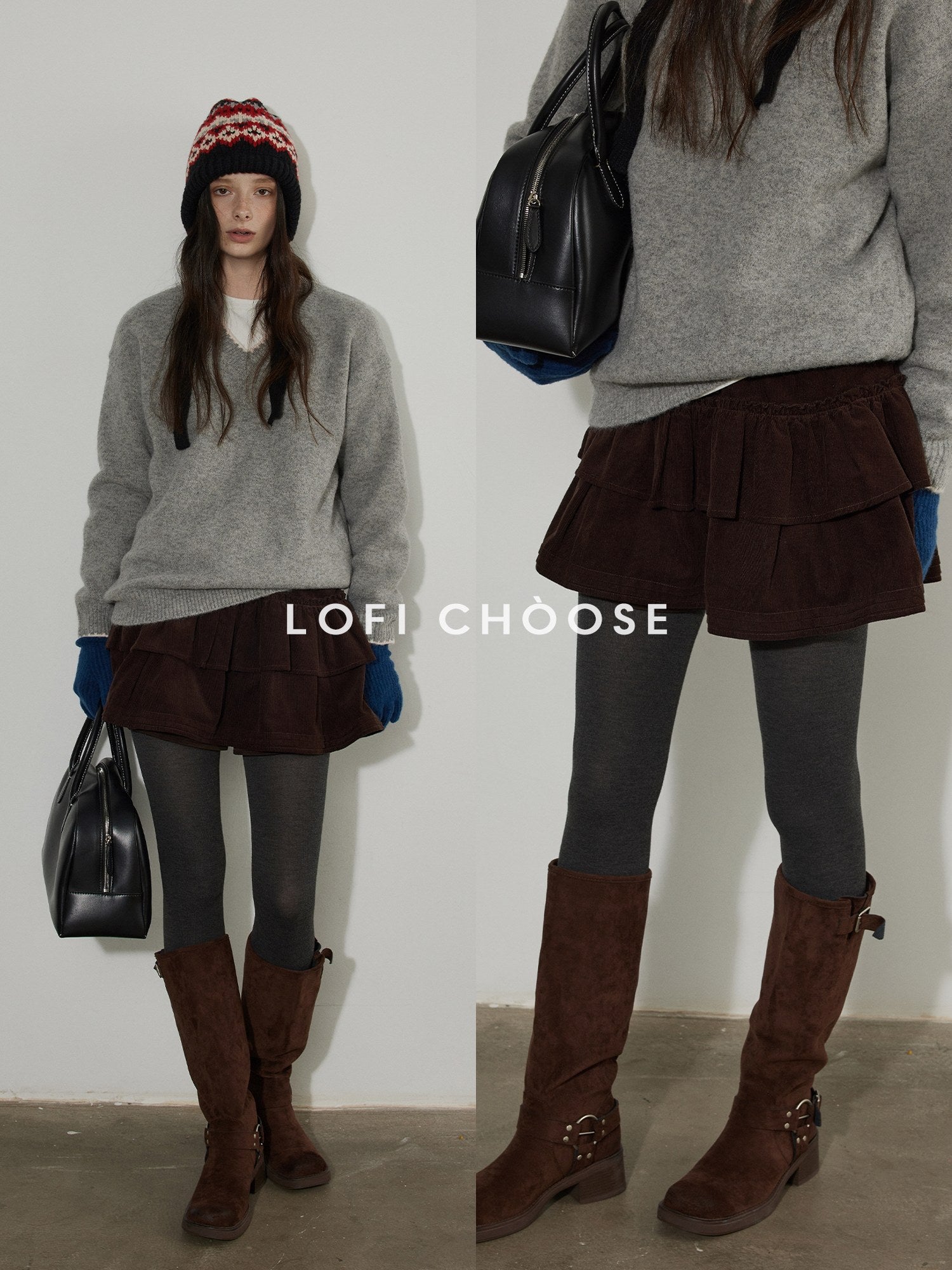 Lofi choose High Waist Cotton Puff Skirt Loose Commuter Women Brown Mini Skirts