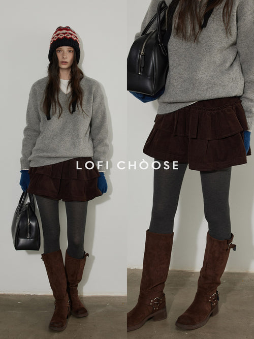 Lofi choose High Waist Cotton Puff Skirt Loose Commuter Women Brown Mini Skirts