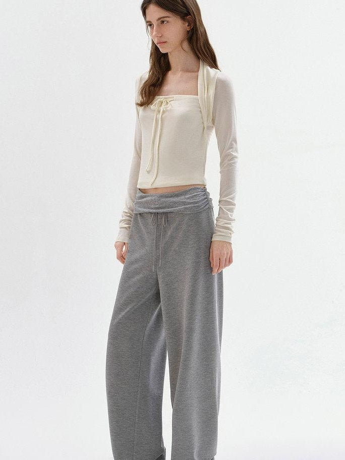 fano Versatile Natural Waist Drawstring Wide Leg Heather Gray Poly Blend Sweatpants