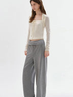 fano Versatile Natural Waist Drawstring Wide Leg Heather Gray Poly Blend Sweatpants