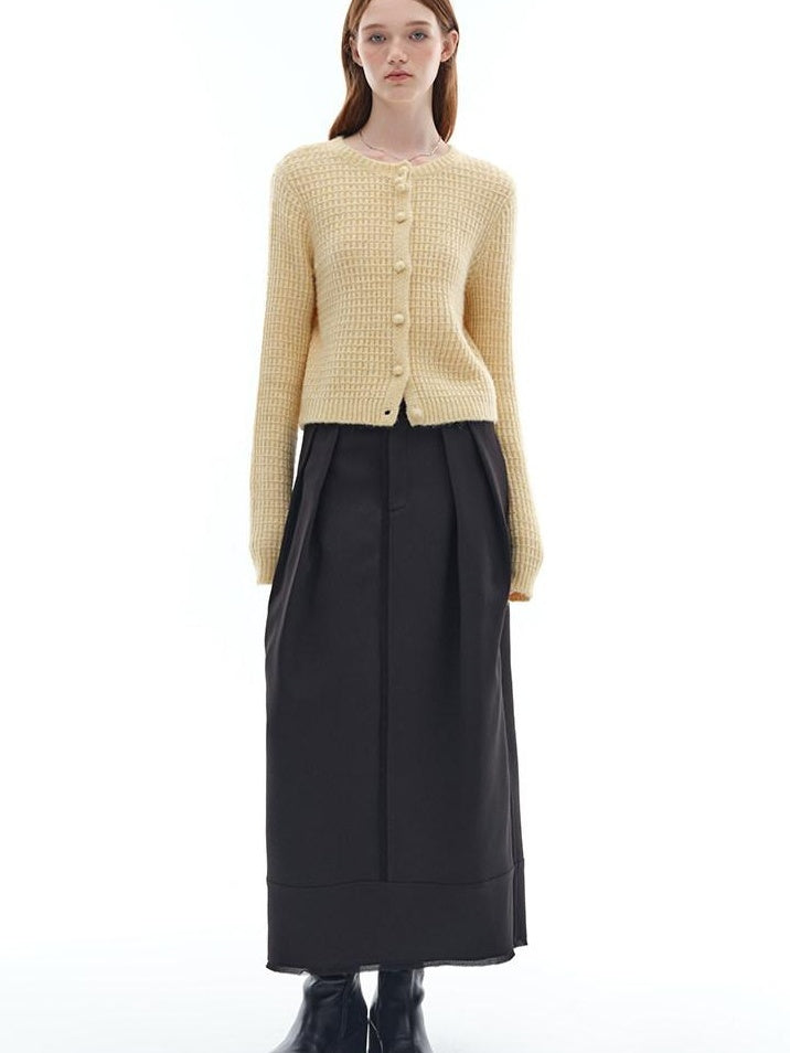 someonesometimes Soft Alpaca Blend Commuter Artsy Crew Neck Button Long Sleeve Cream Cardigans