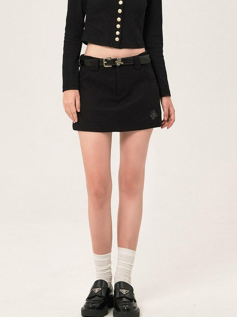 ikyou Shape Retention Lined Embroidered A Line Mid Waist Slim Women Black Mini Skirts