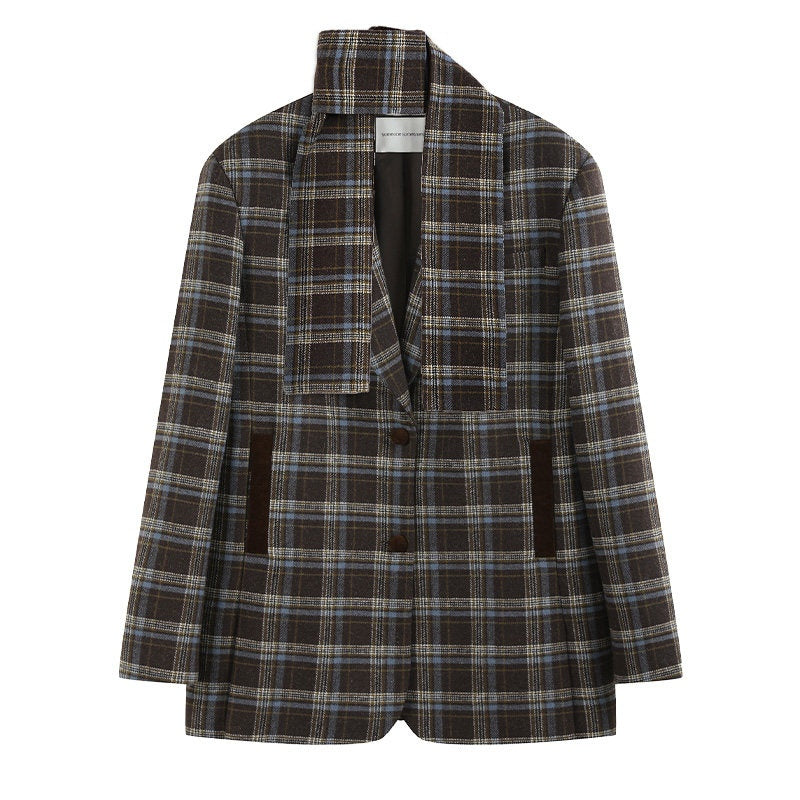 someone_sometimes_Original_Design_Plaid_V-neck_Long_Sleeve_Polyester_Office_Chic_Top_&_Skirt_Sets_MISSTT