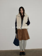 Lofi choose Warm Thick White Duck Down Loose Commuter Lapel Collar Zipper Blue Vests
