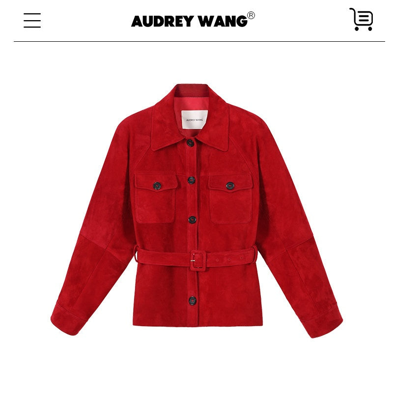 audreyyang_Premium_Lambskin_Loose_Fit_Lapel_Button_Women_Chinese_Red_Cropped_Jackets_MISSTT