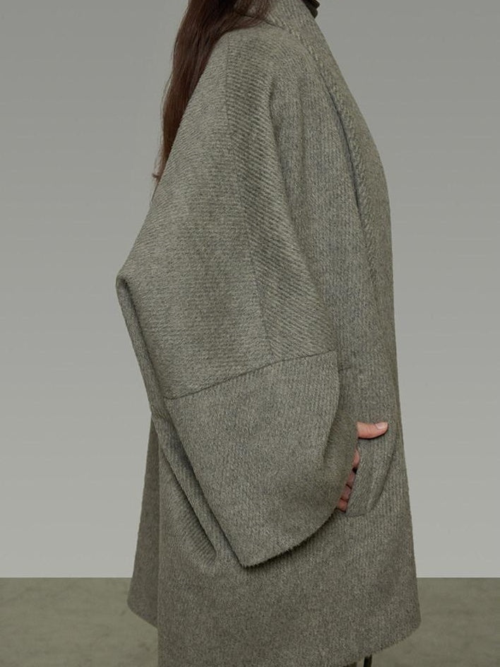 unspoken Soft Wool Blend Tailored Cut Minimal Commuter Loose Fit Tobacco Green Wool Coats